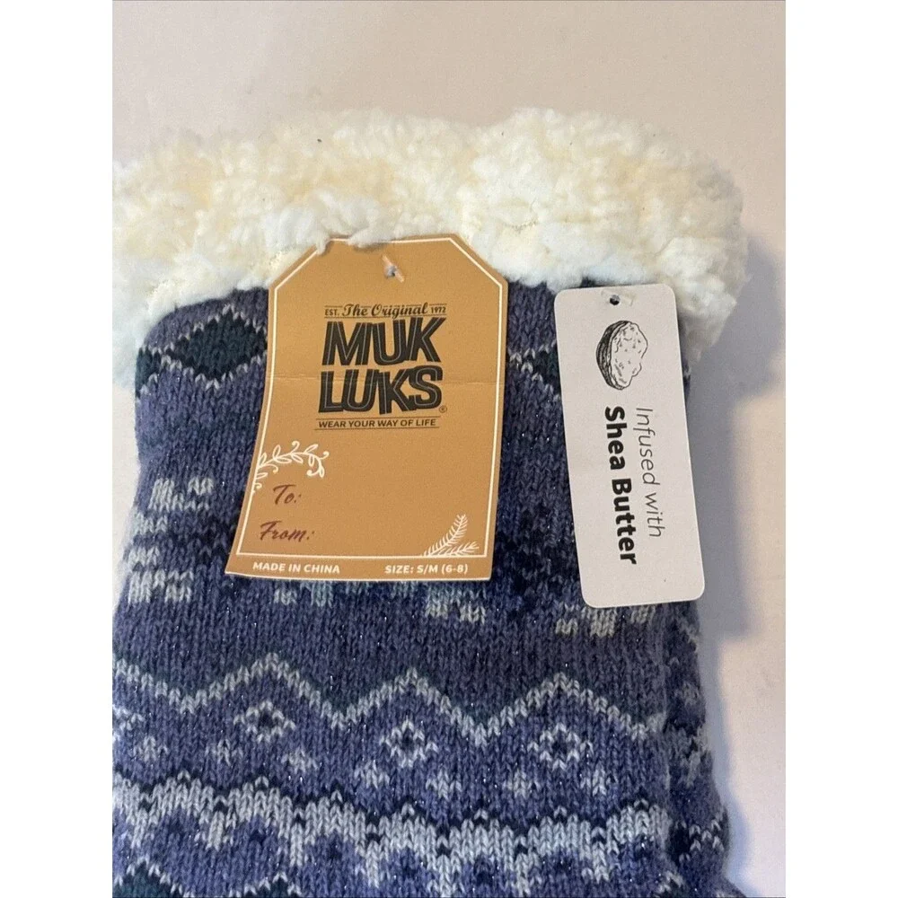 The Original Muk Luks Cabin Socks with Soft Fleece & Grips Size S/M 6-8) New